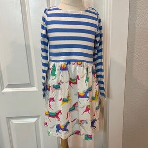 Mini Boden Blue Striped Unicorn Dress 5-6Y